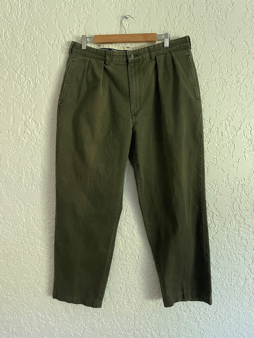 Polo Ralph Lauren Vintage 90s Olive Green Pleated Chino Pants 36 x 30